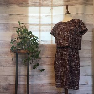 Maroon sheath dress with attached cape top